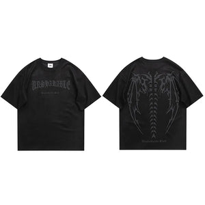 Spinal Cord Devil Wings Skeleton T-Shirt Black, S - Streetwear T-Shirts - Slick Street