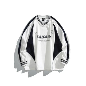 Color Block Classic V-neck Sweater White, XS - Streetwear Sweater - Slick Street