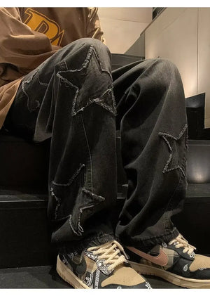 Pentagon Star Embroidery Loose Style Pants , - Streetwear Pants - Slick Street