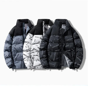 Writing Style Two Tone Zipper Padded Jacket , - Streetwear Jacket - Slick Street
