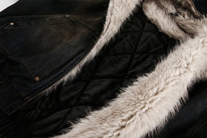 Coal Black Washed Fur Hooded Jacket , - Streetwear Jacket - Slick Street