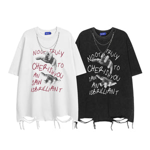 Hand Sketch Ripped Streetwear T-Shirt , - Streetwear T-Shirts - Slick Street