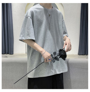 Loose Round Neck Plain T-Shirt , - Streetwear T-Shirts - Slick Street