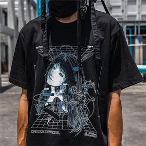 Streetwear Robotic Anime Girl Loose T-Shirt , - Streetwear T-Shirts - Slick Street