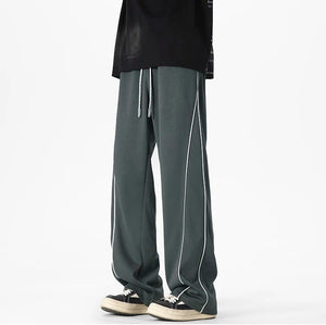 White Stripe Piping Loose Joggers , - Streetwear Joggers - Slick Street
