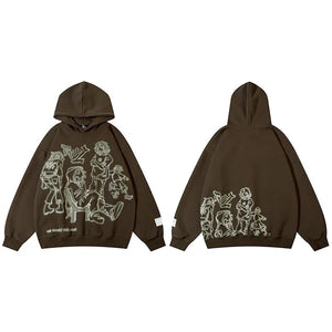 We V Cartoon Sketch Hoodie Brown, XXS - Streetwear Hoodie - Slick Street