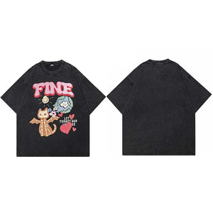 Devil Cat 'FINE' Graphic T-Shirt , - Streetwear T-Shirts - Slick Street