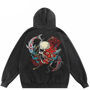 Black Oni Mask Skull Devil Graphic Hoodie , - Streetwear Hoodie - Slick Street