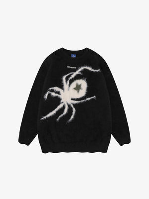 Star Spider Web Knitted Sweater Black, S - Streetwear Sweater - Slick Street
