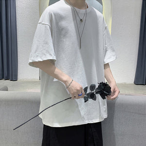 Loose Round Neck Plain T-Shirt , - Streetwear T-Shirts - Slick Street