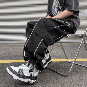 StripeLine- Baggy Black Cargo Pants , - Streetwear Cargo Pants - Slick Street
