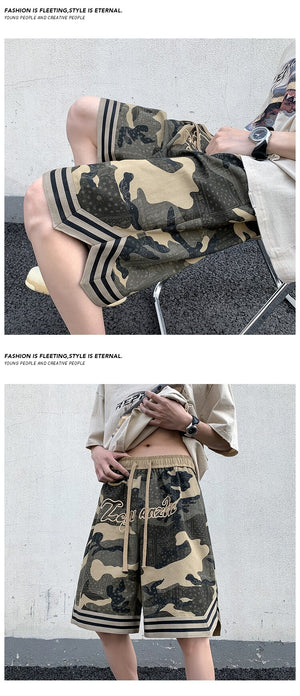 Camo Goth Knee Length Shorts , - Streetwear Shorts - Slick Street