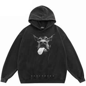 Ebony Black Doberman Dog Pullover Hoodie Black, S - Streetwear Hoodie - Slick Street