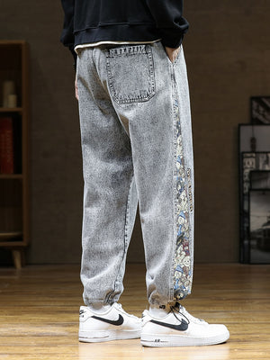 Designer Bear Patchwork Denim Pants , - Streetwear Pants - Slick Street