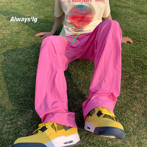 Solid Color Oversized Cargo Pants Pink, M - Streetwear Pants - Slick Street