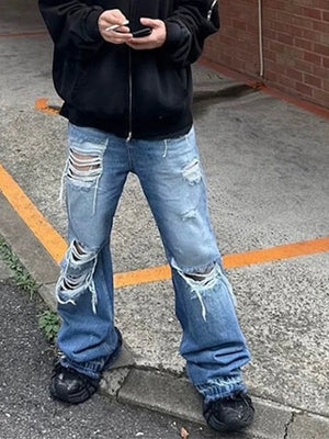 Distressed KP26 Baggy Flared Jeans , - Streetwear Jeans - Slick Street