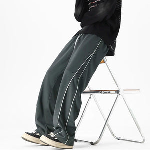 White Stripe Piping Loose Joggers , - Streetwear Joggers - Slick Street