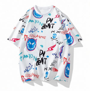 Devil Laugh With Multi Emoticons O-Neck T-Shirts White, XXS - Streetwear T-Shirts - Slick Street