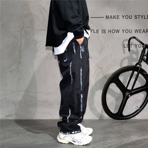 Ebony Black Splash Paint Style Pants , - Streetwear Pants - Slick Street