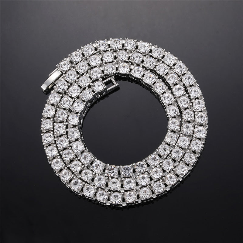 Crystal Rhinestone Tennis Necklace Silver, 3MM - Streetwear Necklace - Slick Street