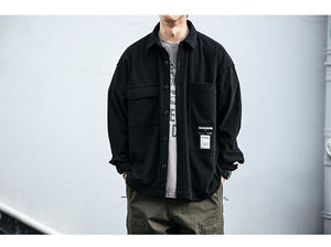 Corduroy Waffle Plaid Semi Collar Overshirt , - Streetwear Tops - Slick Street