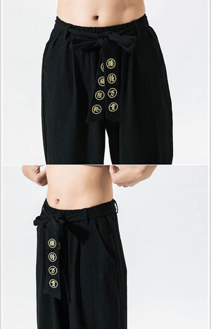 Japanese Embroidered Ribbon Tie Style Pants , - Streetwear Pants - Slick Street