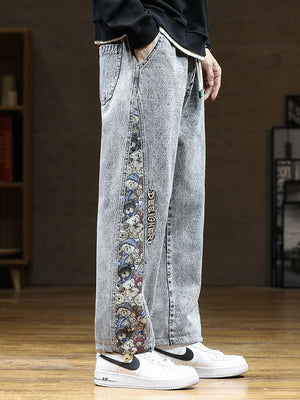 Designer Bear Patchwork Denim Pants , - Streetwear Pants - Slick Street