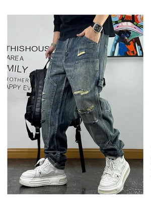 Ripped Denim Carpenter Jeans , - Streetwear Jeans - Slick Street