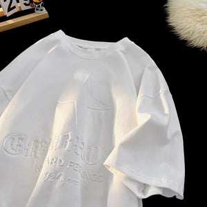 No Hard Feelings Star Polygons Embossed T-shirt White, XS - Streetwear T-Shirts - Slick Street