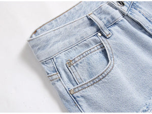 Light Blue Fringe Destroyed Jeans , - Streetwear Jeans - Slick Street