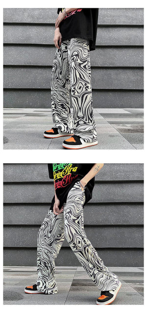 Abstract Waving Vector Art Pants , - Streetwear Pants - Slick Street