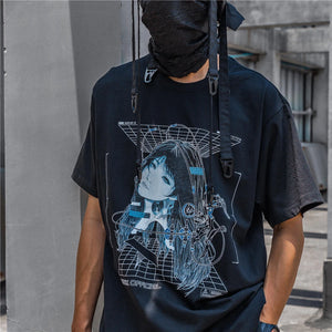 Streetwear Robotic Anime Girl Loose T-Shirt , - Streetwear T-Shirts - Slick Street