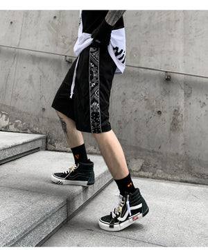 Black Paisley Bandana Pattern Shorts , - Streetwear Shorts - Slick Street