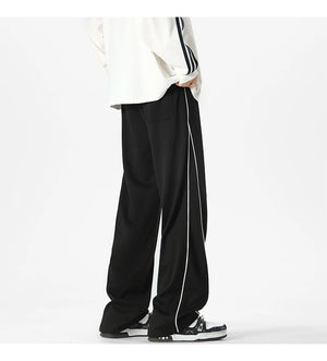 White Stripe Piping Loose Joggers , - Streetwear Joggers - Slick Street