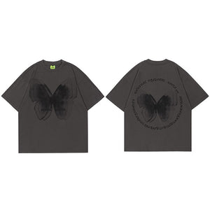UNUSUAL ORIGINAL Butterfly Shadow Graphic T-Shirt Grey, M - Streetwear T-Shirts - Slick Street