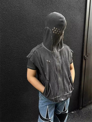 Punk Rock Gothic Ripped Style Sleeveless Hoodie , - Streetwear Hoodie - Slick Street