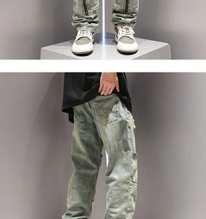 SK5 Multi Zipper Ripped Jeans , - Streetwear Pants - Slick Street