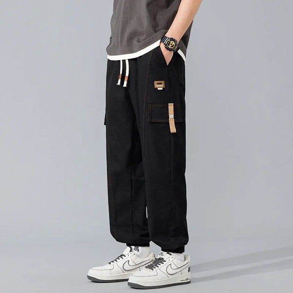 Elastic Cropped Pockets Safari Style Pants XXL, Black - Streetwear Pants - Slick Street