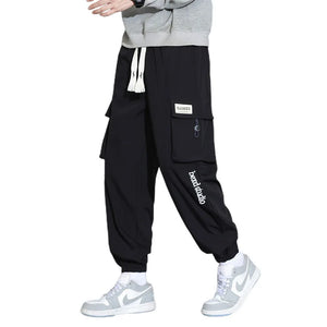 Plain Color Drawstring Knee Cargo Pocket Pants , - Streetwear Pants - Slick Street