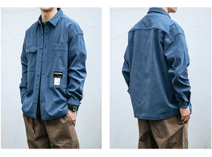 Corduroy Waffle Plaid Semi Collar Overshirt , - Streetwear Tops - Slick Street