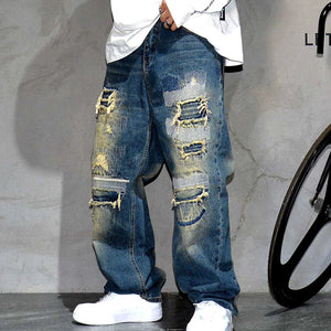 AM26 Ripped Patch Washed Jeans , - Streetwear Jeans - Slick Street