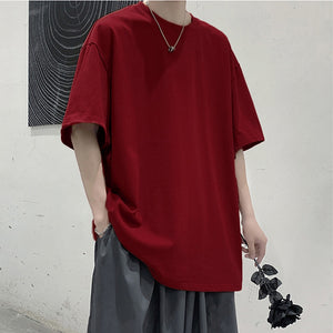 Loose Round Neck Plain T-Shirt , - Streetwear T-Shirts - Slick Street
