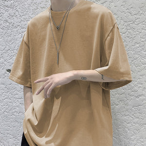 Loose Round Neck Plain T-Shirt , - Streetwear T-Shirts - Slick Street