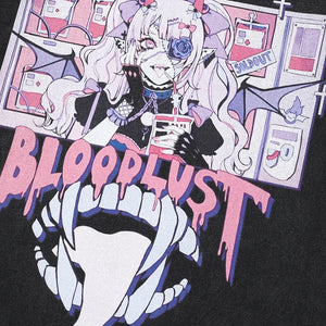 Washed Black Vampire Blood Lust Loose T-Shirt , - Streetwear T-Shirts - Slick Street