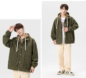 Corduroy Two Shade Elastic Waist And Sleeve Hoodie , - Streetwear Hoodie - Slick Street