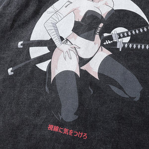 FANTASY Samurai Girl With Katana Graphic T-Shirt , - Streetwear T-Shirts - Slick Street