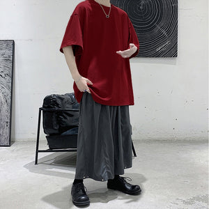 Loose Round Neck Plain T-Shirt , - Streetwear T-Shirts - Slick Street