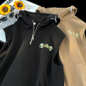 Workout Sleeveless Half-Zip Style Hoodie , - Streetwear Hoodie - Slick Street