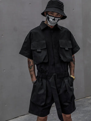 One Piece Tie Waist Belt Jumpsuit , - Streetwear Jumpsuit - Slick Street