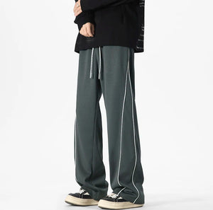 White Stripe Piping Loose Joggers , - Streetwear Joggers - Slick Street
